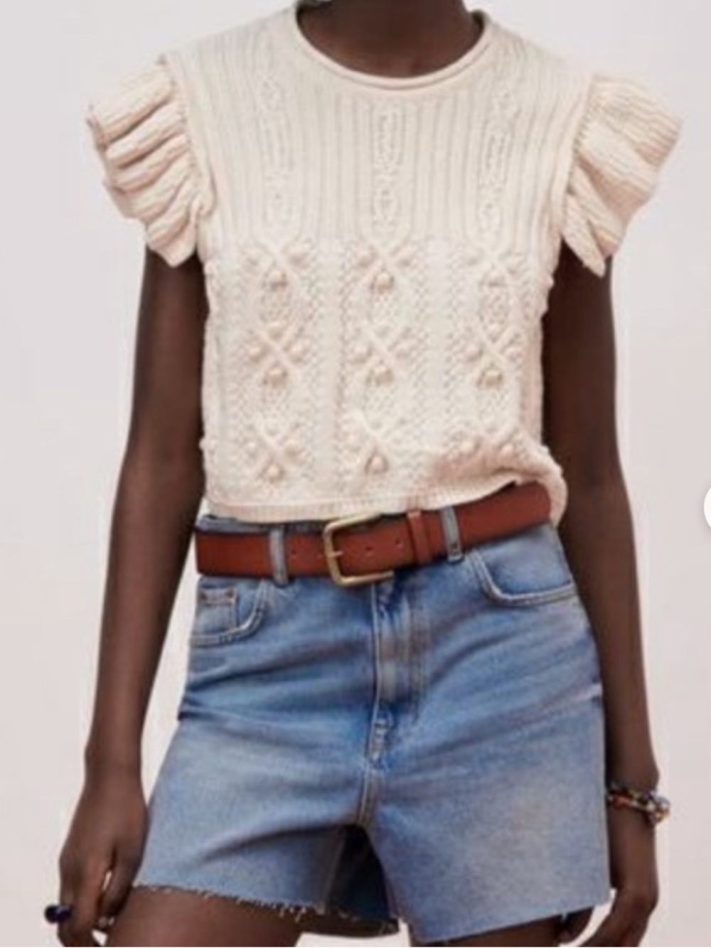 Zara Ruffle Knit Top in Cream W2344 Sz L